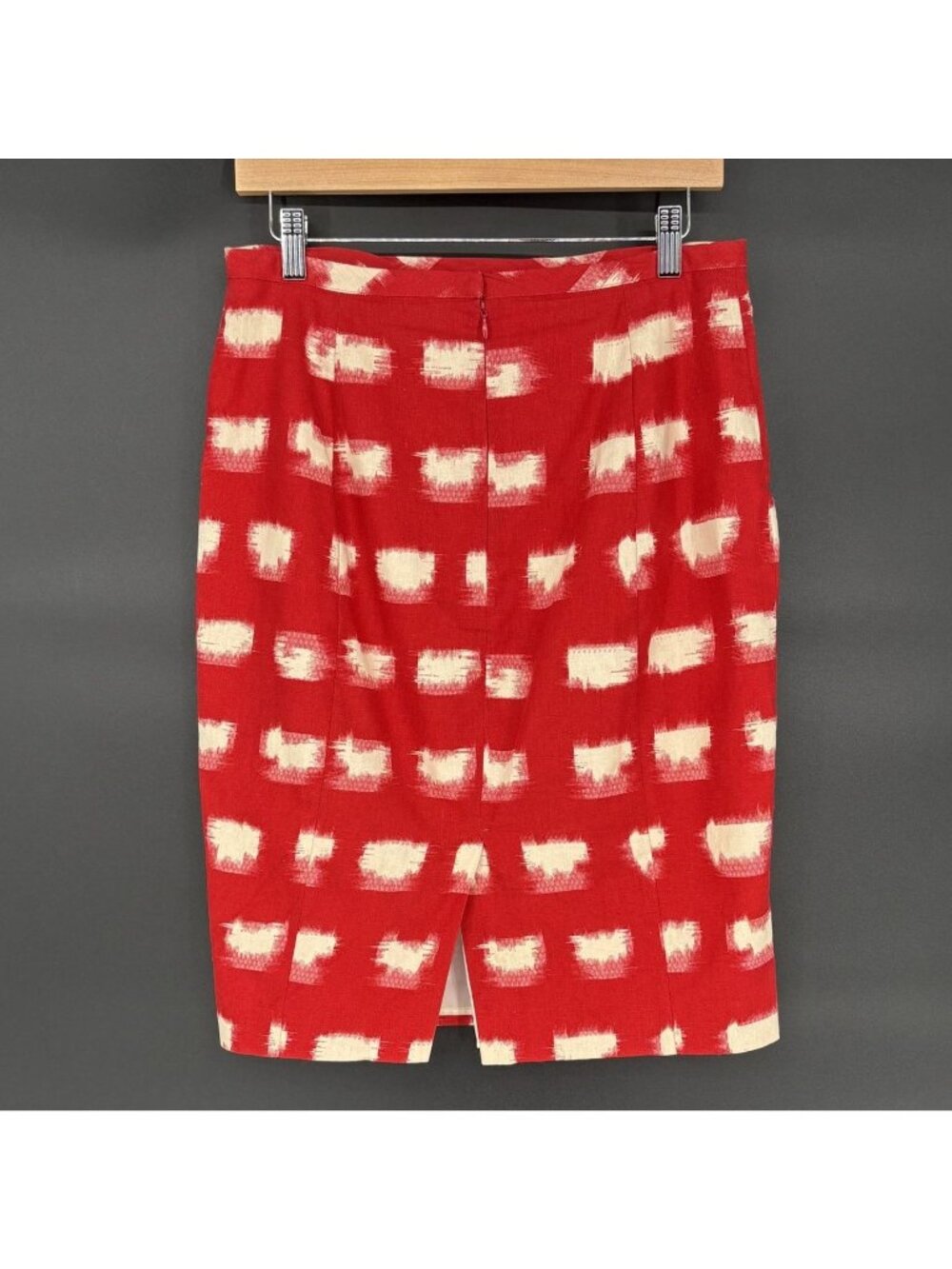 Corey Lynn Calter Pencil Skirt Size 8 Red Cream Linen Blend Ikat Print USA - Picture 2 of 9